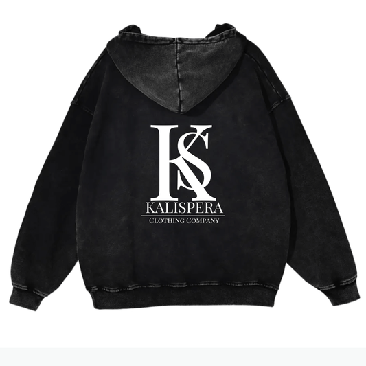 Hoodie oversized délavé Kalispera avec logo emblématique, style streetwear haut de gamme.