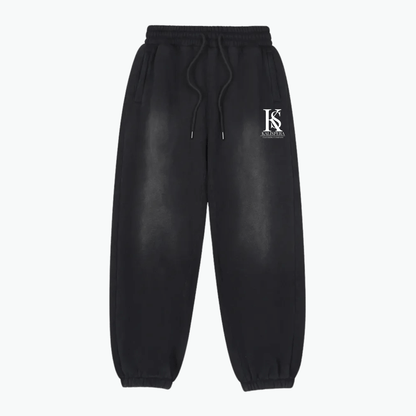 Sweatpants délavé noir avec logo Kalispera, coupe confortable, fait main, Collection ORIGIN.